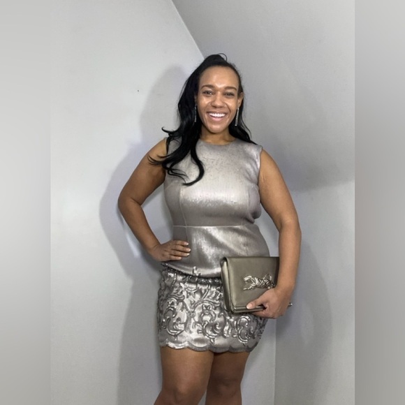 BCBGMaxAzria silver backless cocktail dress open back formal sexy gown birthday - Picture 5 of 13